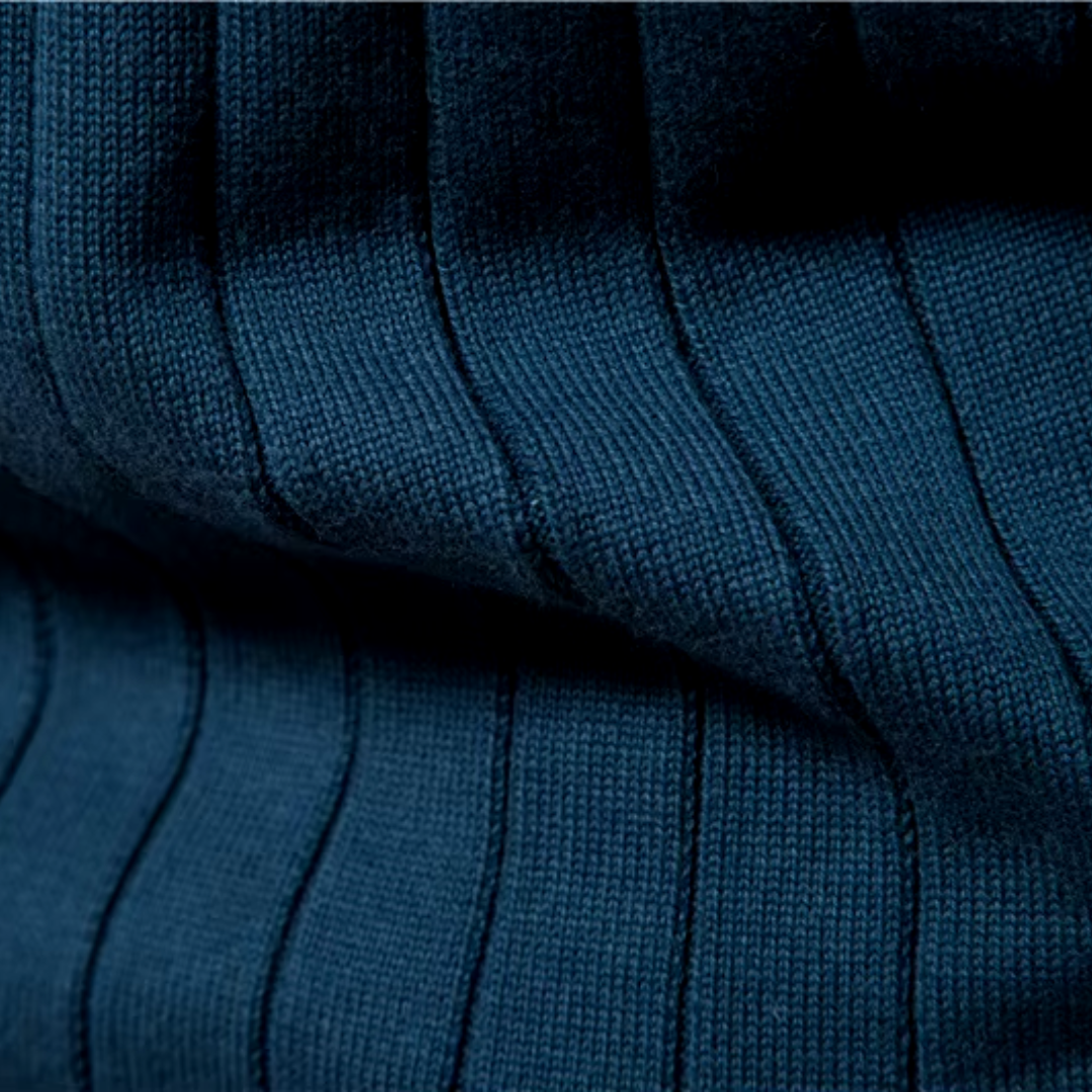 Full Zip Knit Jacket - Ribbed Shoulders and High Collar