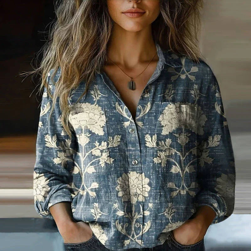 Long Sleeve Blouse | Button Front Printed Design