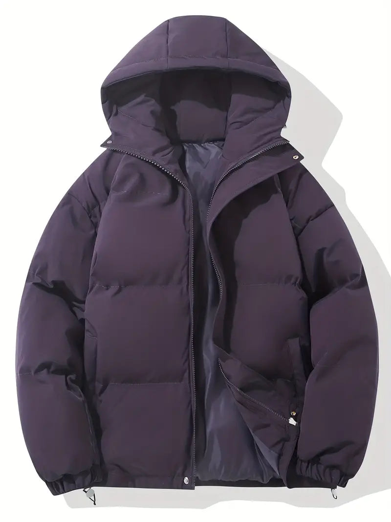 Puffer Jacket - Hooded Zip Front for Cold Weather