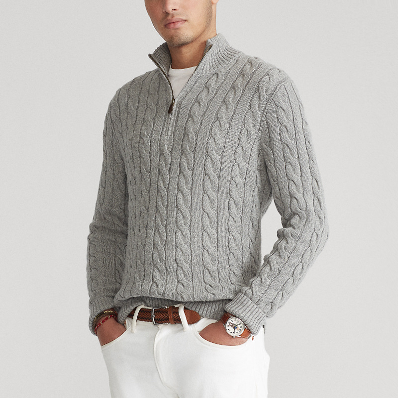 Short Zip Cable Knit Jumper - Classic Fit Pullover