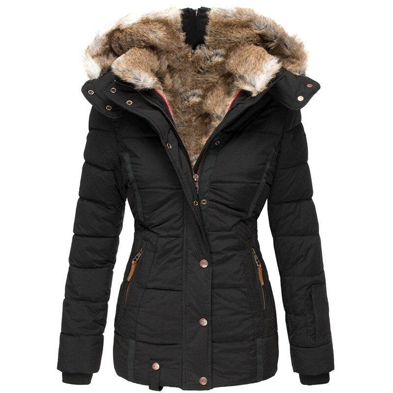 Winter Parka Jacket - Fur Trim Hood with Zip Front