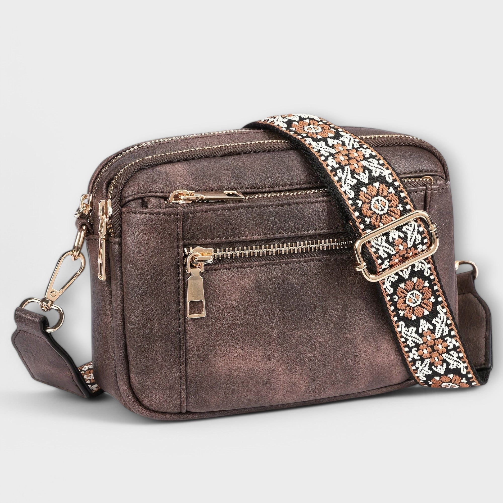 Crossbody Bag - Adjustable Strap with Front Zip Pockets