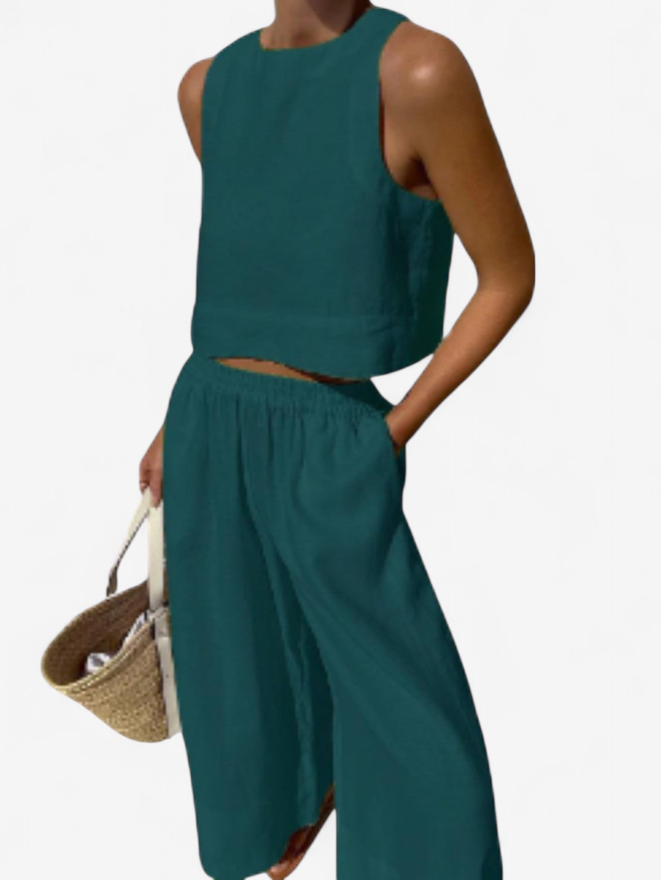 Women’s Sleeveless Crop Top and Wide Leg Pants Set