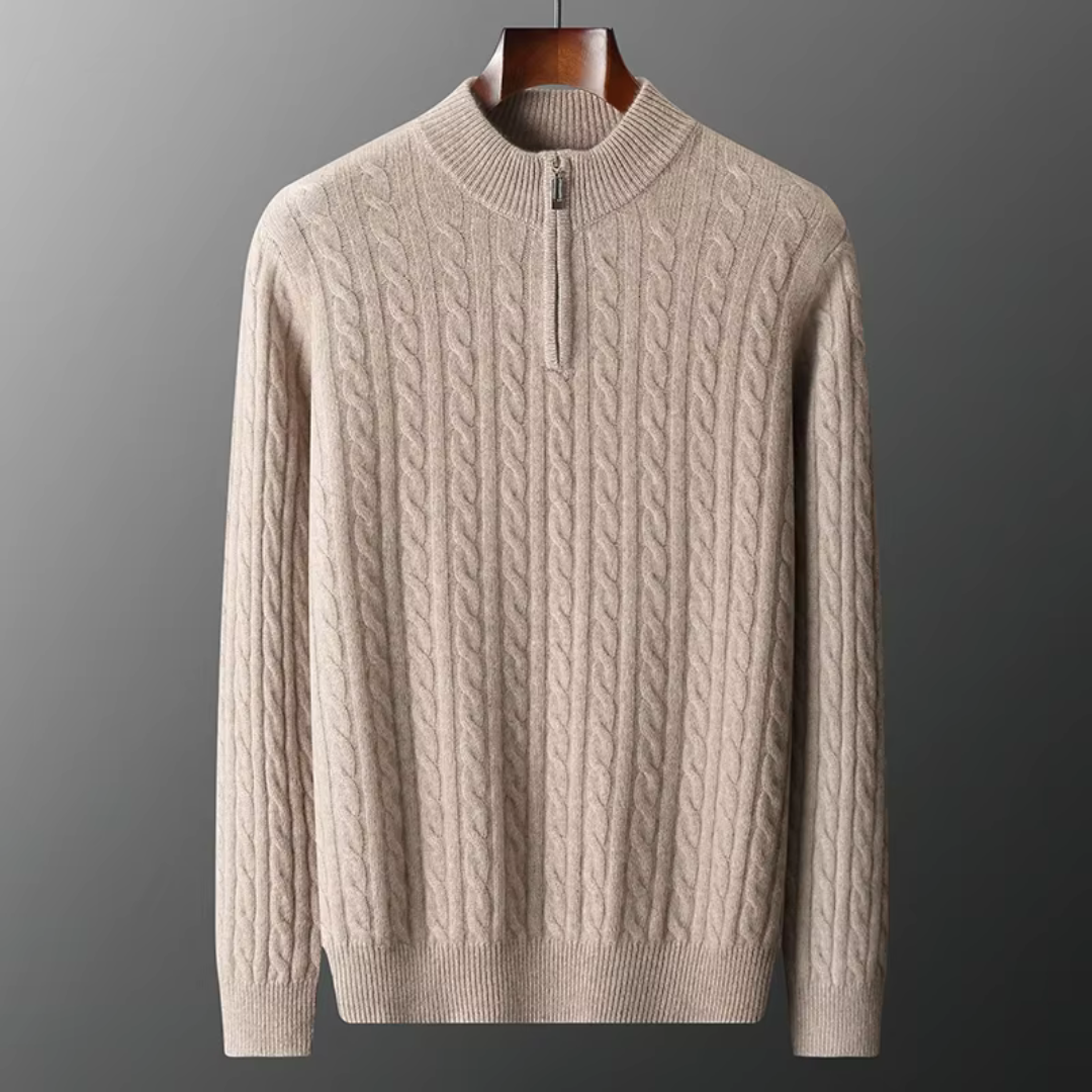 Half Zip Jumper – Cable Knit with Ribbed Collar