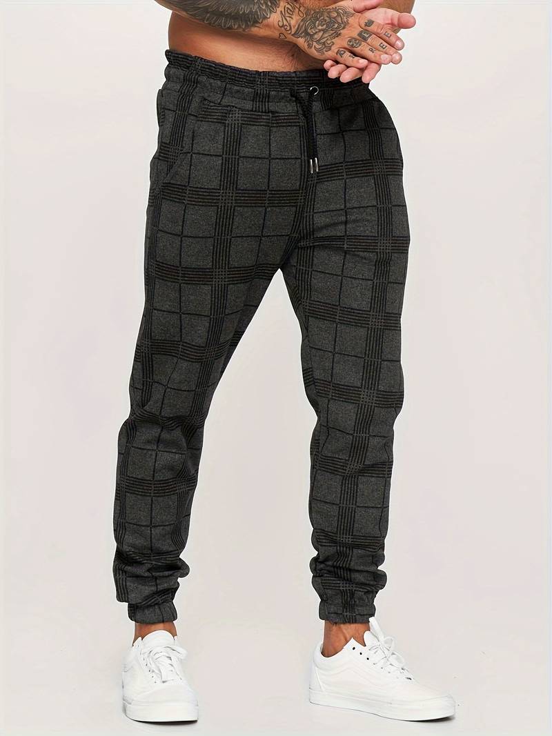 Check Print Joggers - Slim Fit with Tapered Ankle