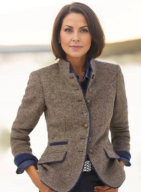 Blazer Jacket | Stand Collar Tailored Fit with Button Front