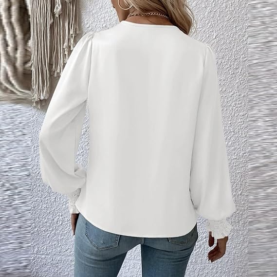 Celestia | Elegant V-Neck Blouse Top with Balloon Sleeves