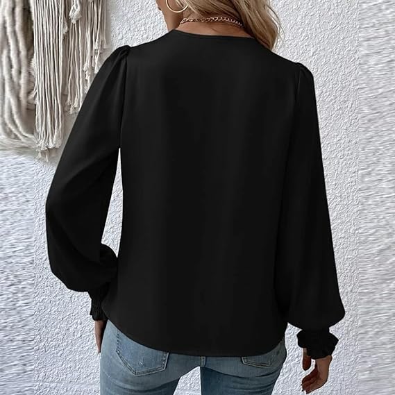 Celestia | Elegant V-Neck Blouse Top with Balloon Sleeves