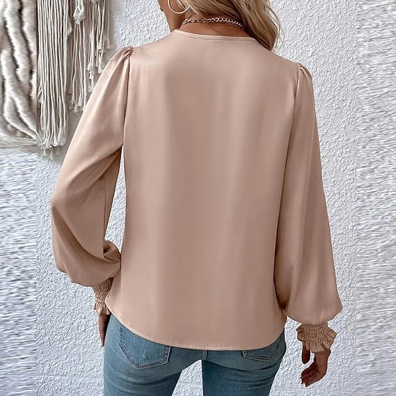 Celestia | Elegant V-Neck Blouse Top with Balloon Sleeves