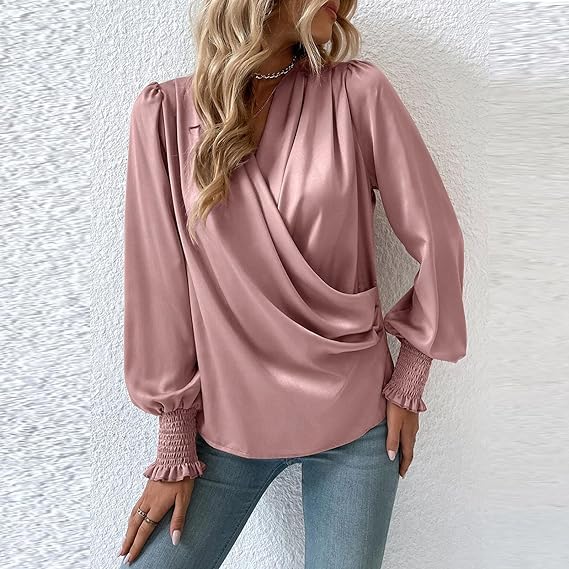 Celestia | Elegant V-Neck Blouse Top with Balloon Sleeves