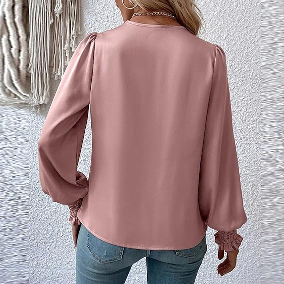 Celestia | Elegant V-Neck Blouse Top with Balloon Sleeves