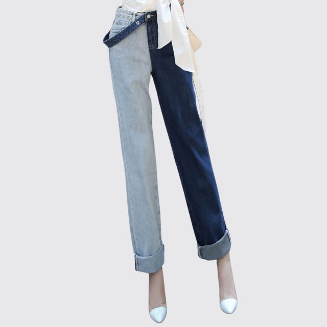 Celeste | High-Waisted Straight Jeans with Modern Contrast Splice