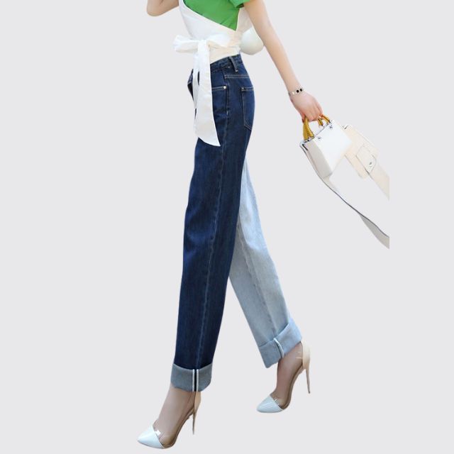 Celeste | High-Waisted Straight Jeans with Modern Contrast Splice