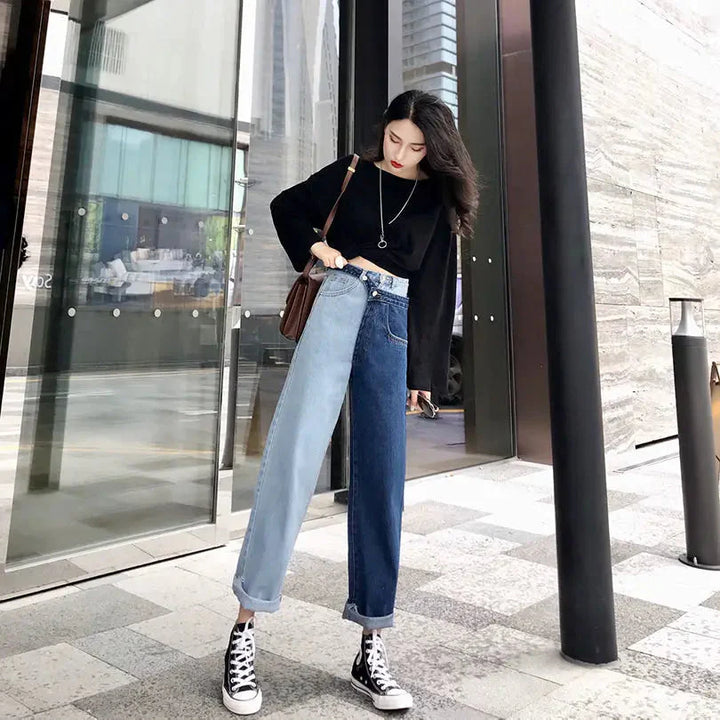 Celeste | High-Waisted Straight Jeans with Modern Contrast Splice