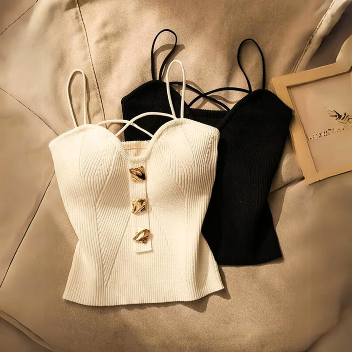 Celeste | Ribbed Corset Top with Elegant Fit and Chic Gold Accents