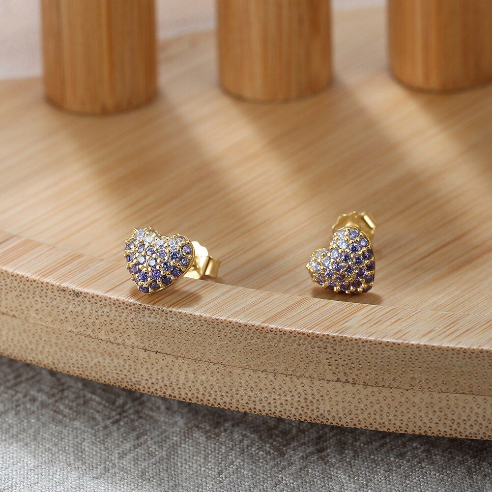 Celeste | Heart Stud Earrings with Radiant Purple Cubic Zirconia