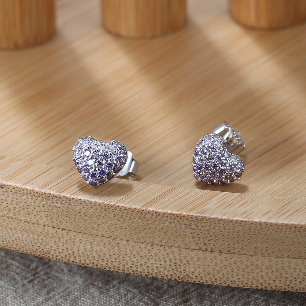 Celeste | Heart Stud Earrings with Radiant Purple Cubic Zirconia