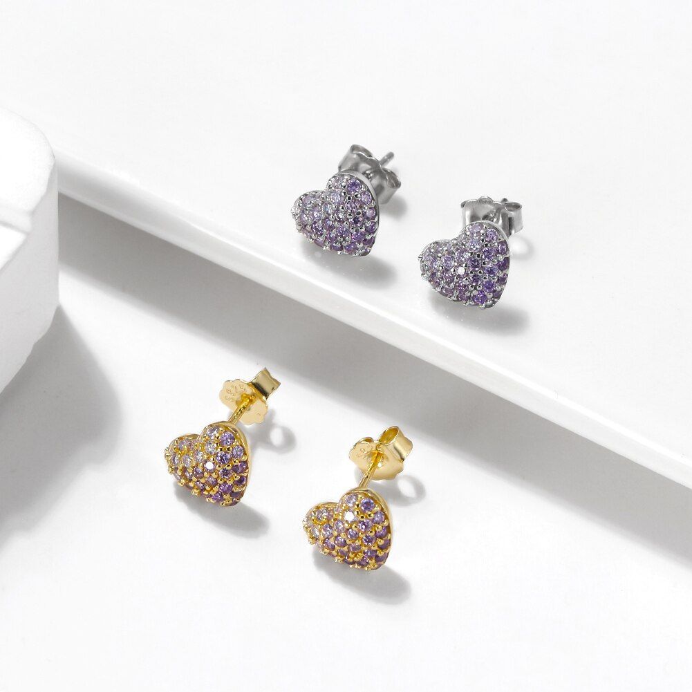 Celeste | Heart Stud Earrings with Radiant Purple Cubic Zirconia