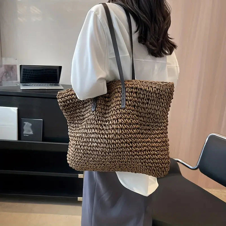 Celeste | Woven Tote Bag with Leather Straps, Stylish and Sustainable Design