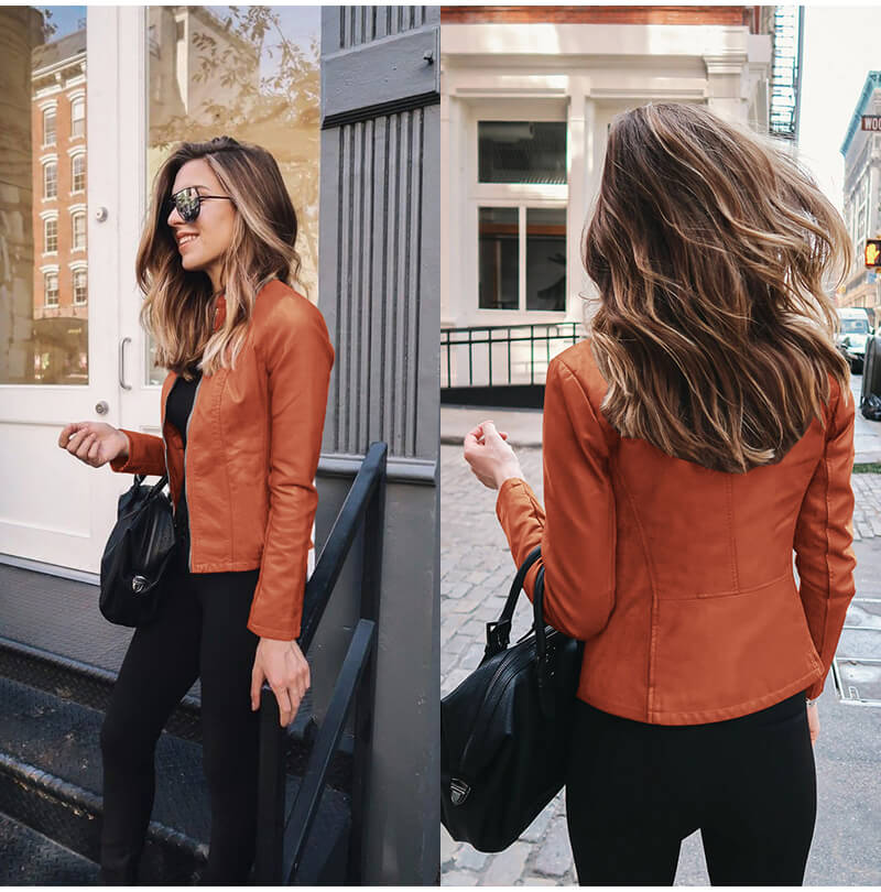Fitted Biker Jacket - Zip Front Stand Collar