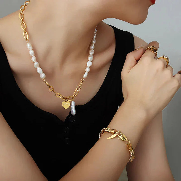 Celestia | Elegant Pearl Necklace with 'LOVE' Pendant