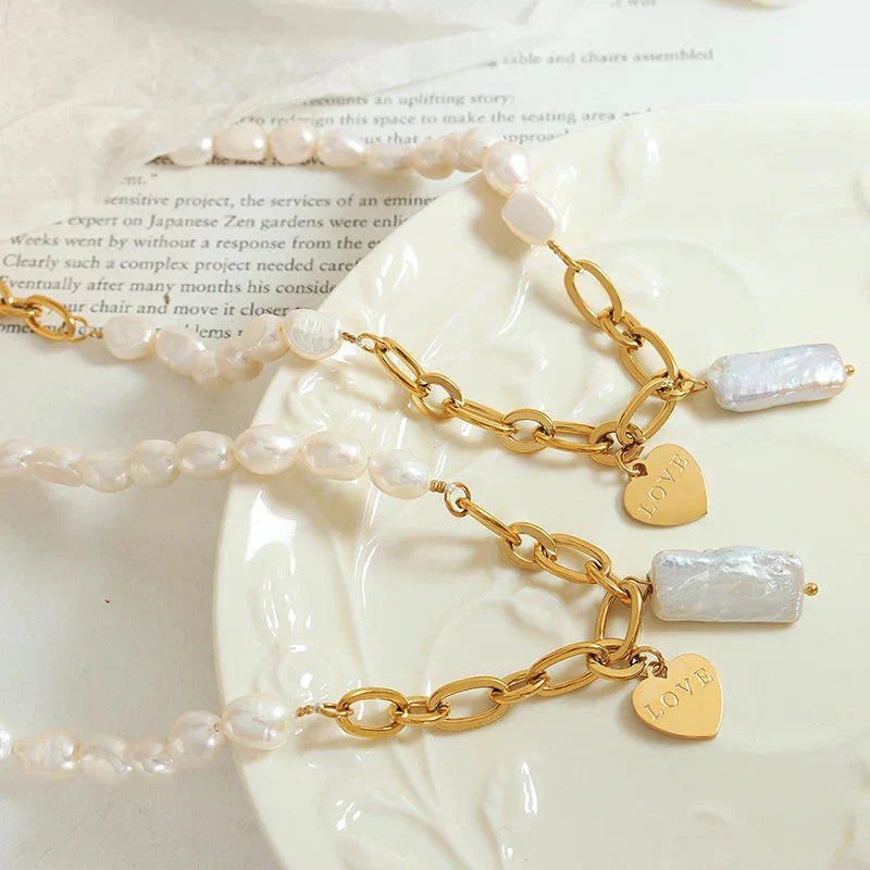 Celestia | Elegant Pearl Necklace with 'LOVE' Pendant