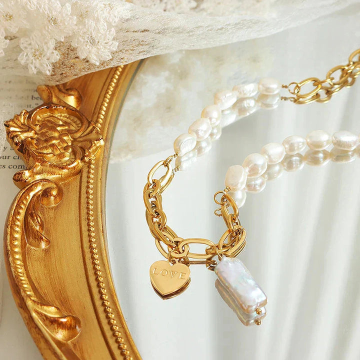 Celestia | Elegant Pearl Necklace with 'LOVE' Pendant