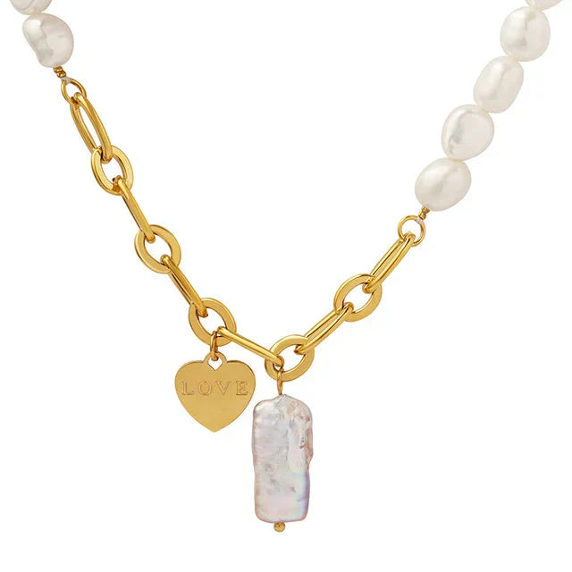 Celestia | Elegant Pearl Necklace with 'LOVE' Pendant