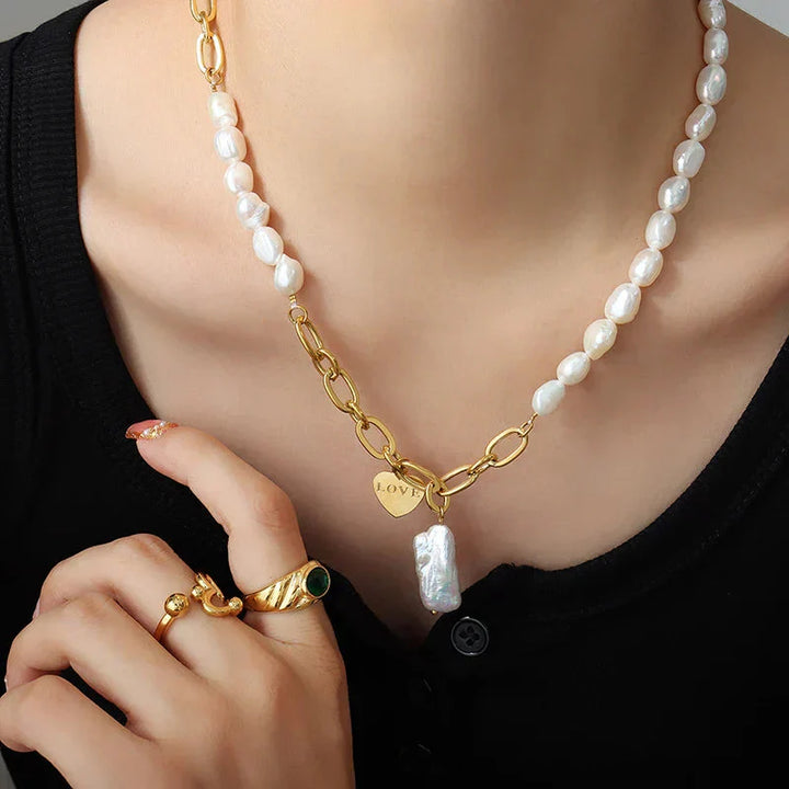 Celestia | Elegant Pearl Necklace with 'LOVE' Pendant