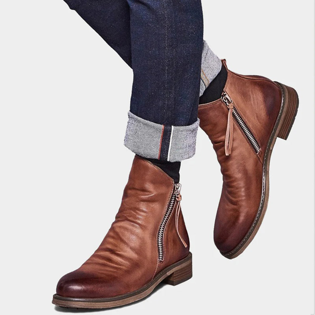 Ankle Boots - Side Zip Detail with Low Heel