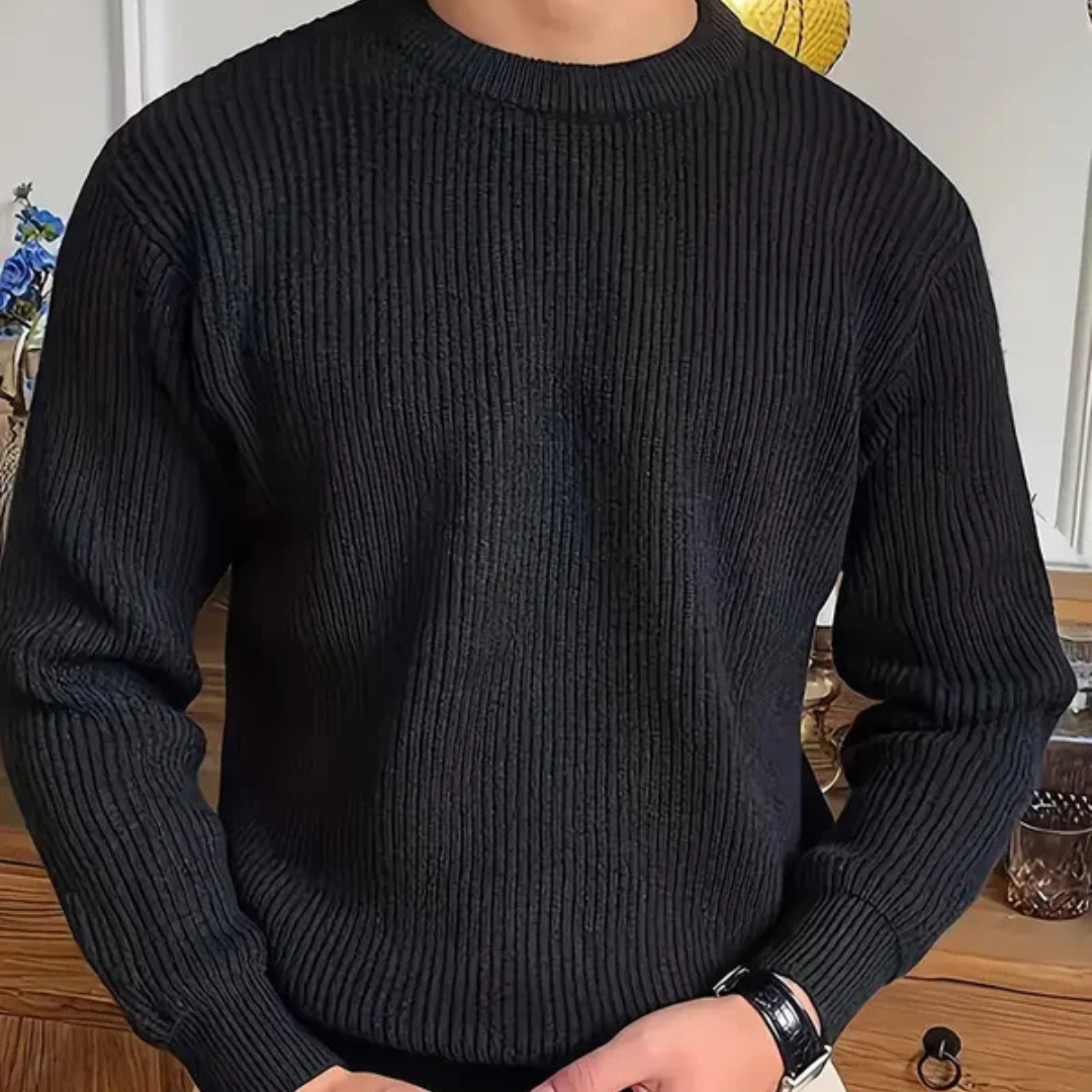 Knitted Crew Neck Jumper – Ribbed Long Sleeve Fit