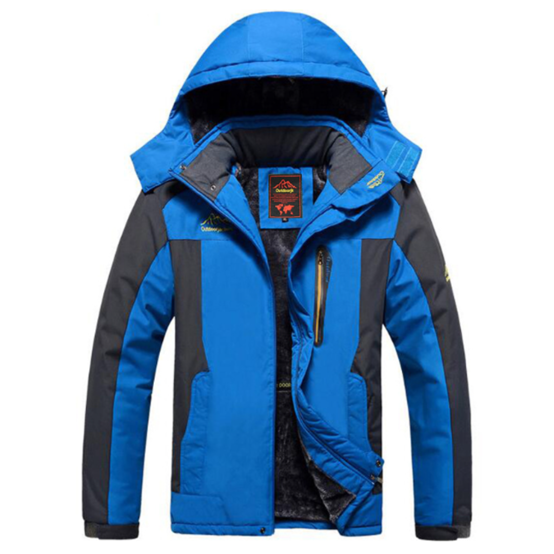 Winter Outdoor Jacket - Hooded Zip Front with Multiple Pockets