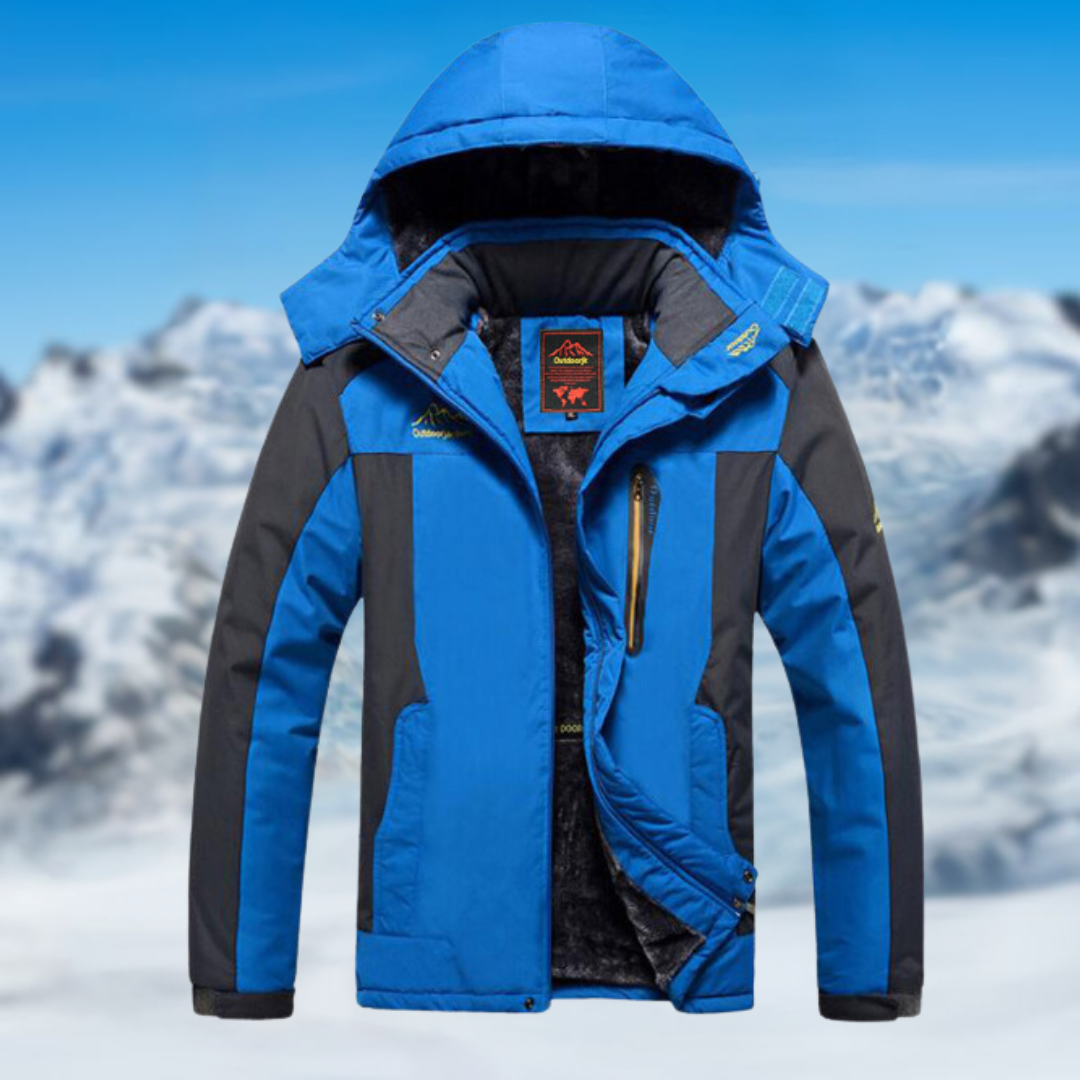 Winter Outdoor Jacket - Hooded Zip Front with Multiple Pockets