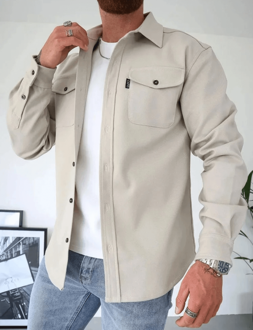 Overshirt Jacket - Long Sleeve Button Up with Chest Pockets