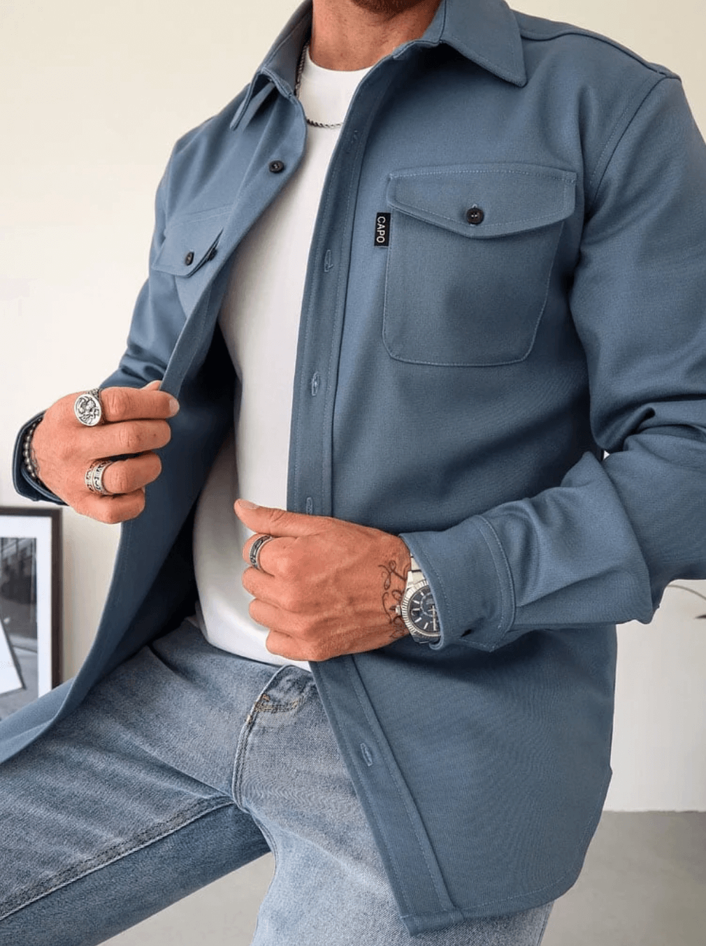 Overshirt Jacket - Long Sleeve Button Up with Chest Pockets