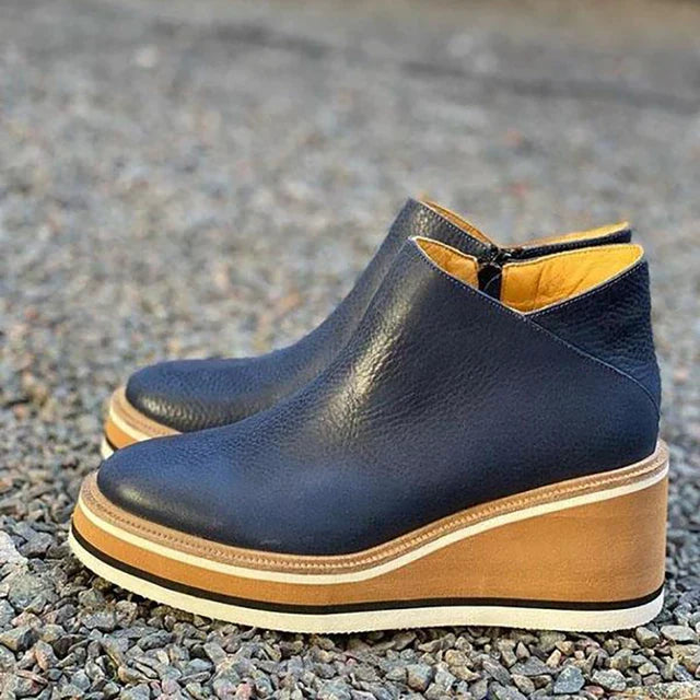 Platform Wedge Ankle Boots | Side Zip Platform Design