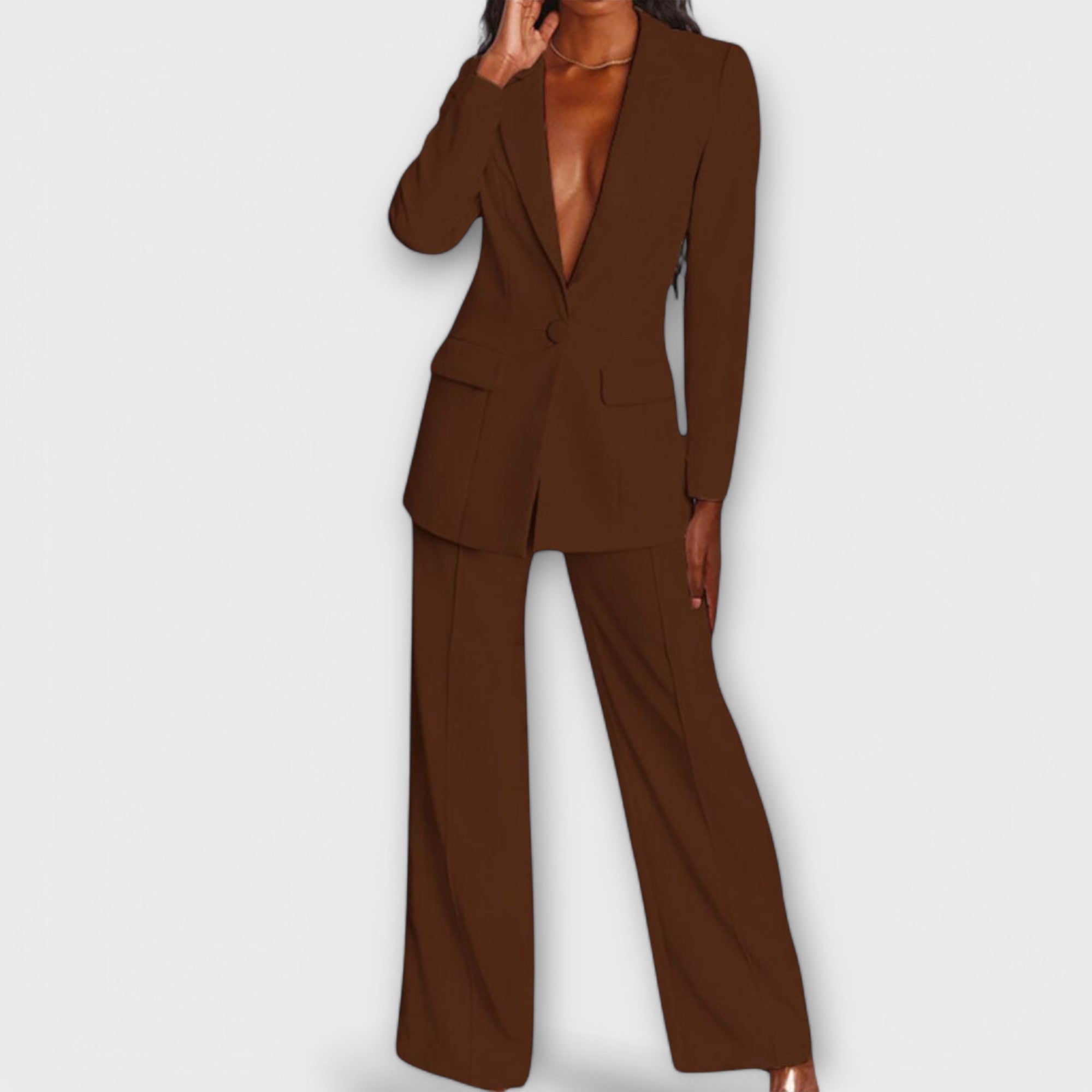 Blazer Trouser Suit Set - Long Sleeve with Wide Leg Trousers