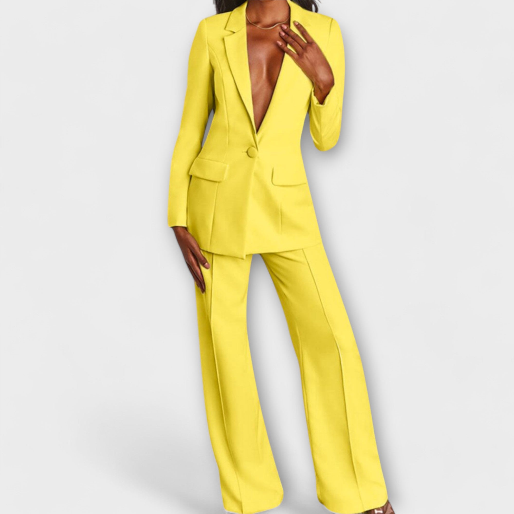 Blazer Trouser Suit Set - Long Sleeve with Wide Leg Trousers