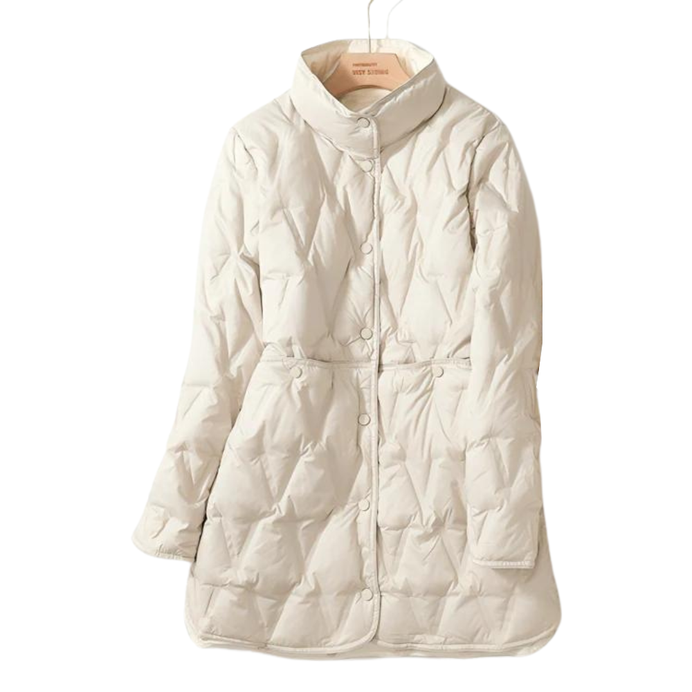 Mid Length Quilted Jacket - Hooded Fit with Button Front