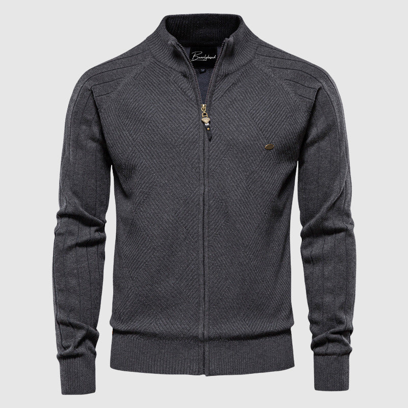 Orion | Stylish Full Zip Jumper with Argyle Pattern