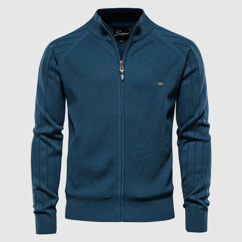 Orion | Stylish Full Zip Jumper with Argyle Pattern