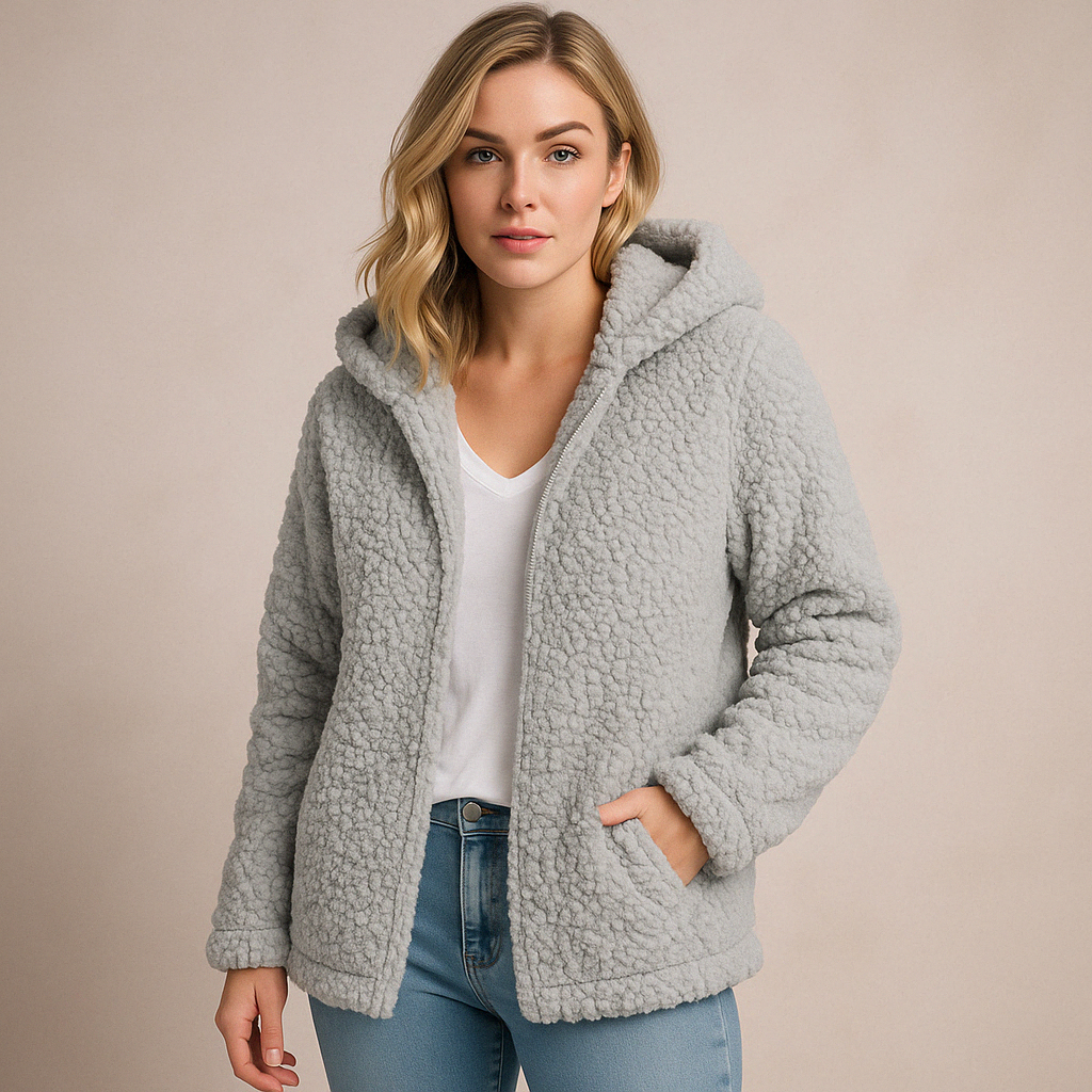Teddy Hoodie Jacket - Zip Front with Hood