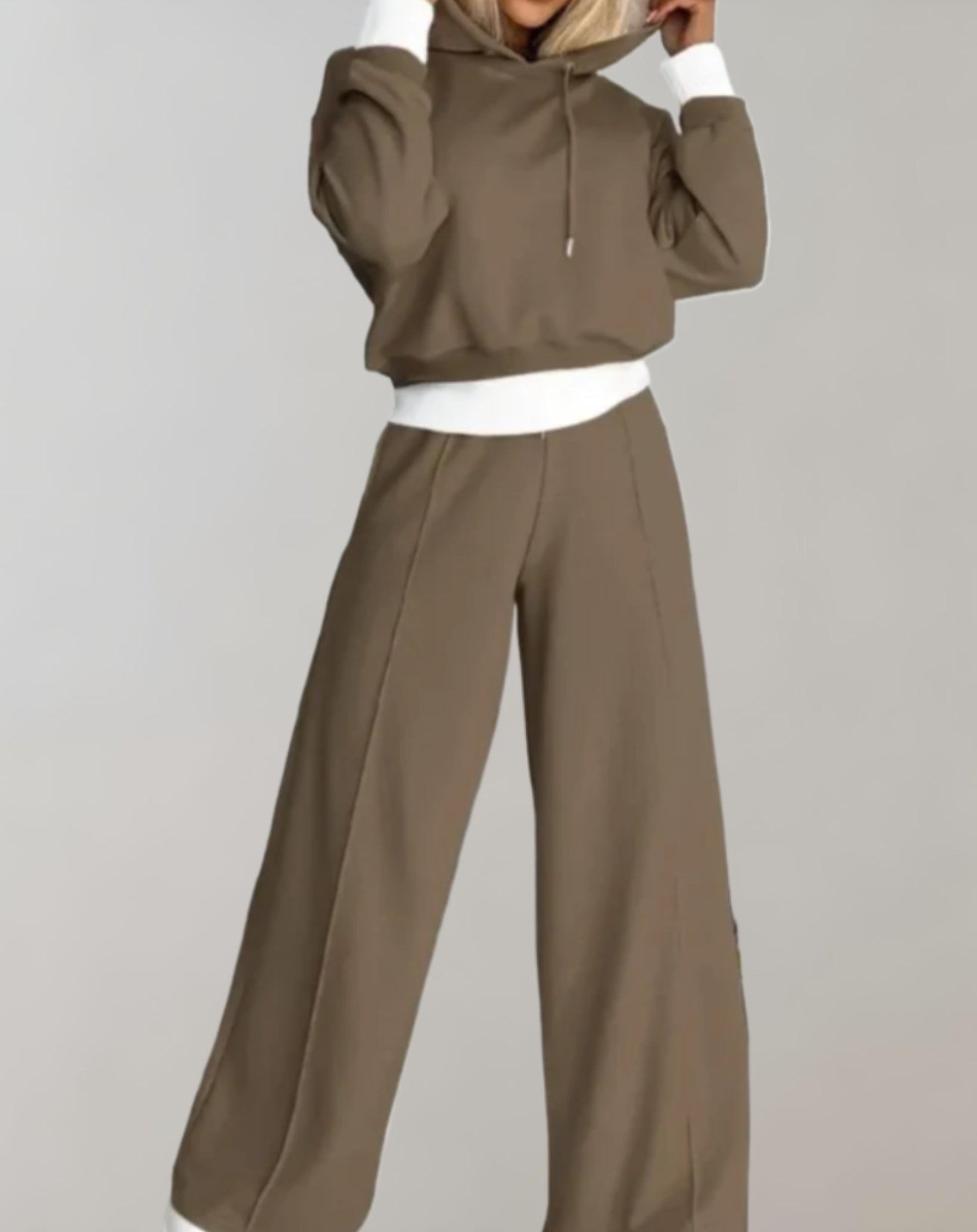 Women’s Tracksuit | Two Piece Cropped Hoodie And Wide Leg Trousers Set