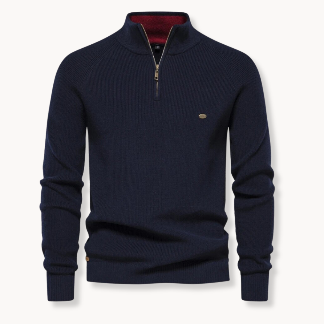 Half Zip Jumper - Rib Knit Stand Collar