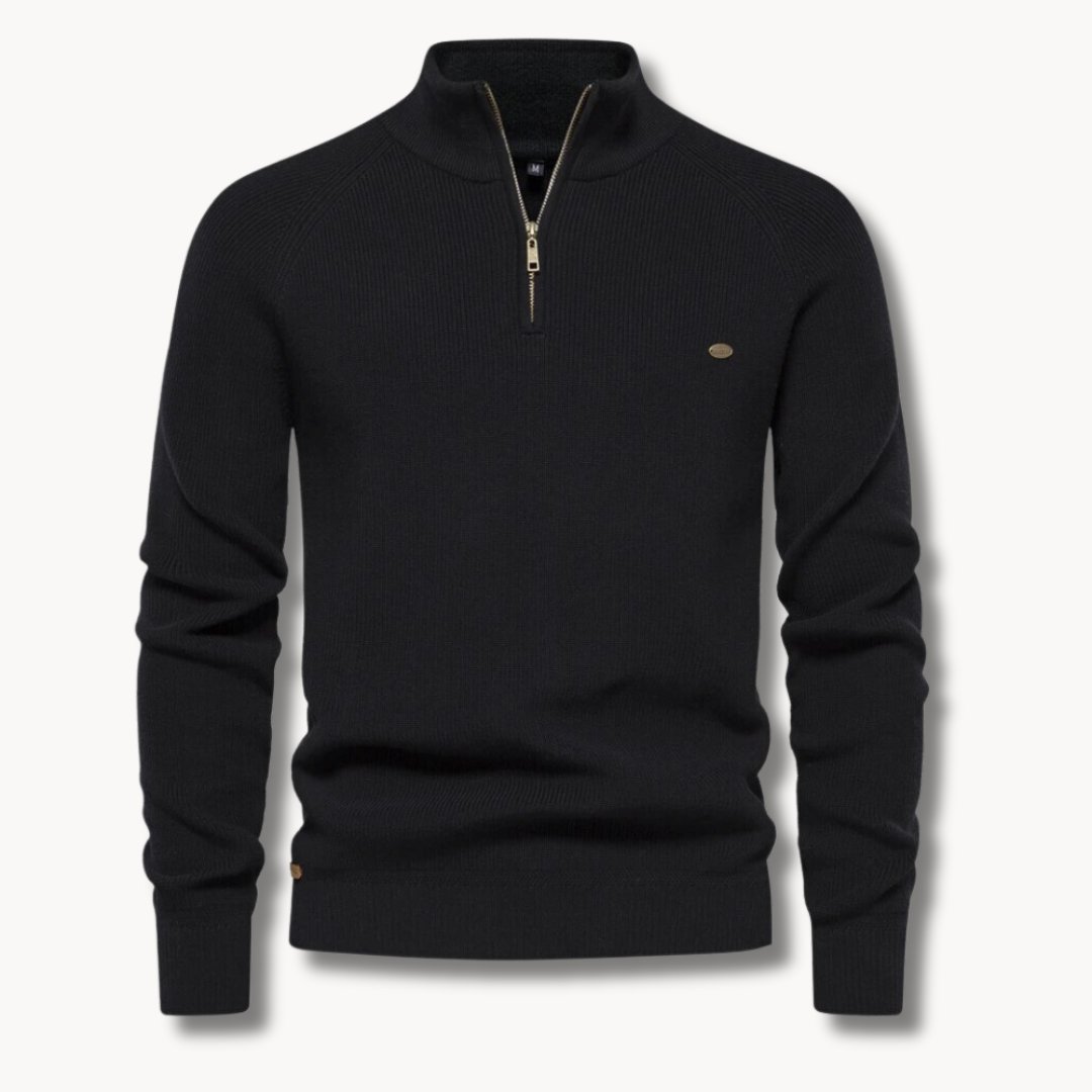 Half Zip Jumper - Rib Knit Stand Collar