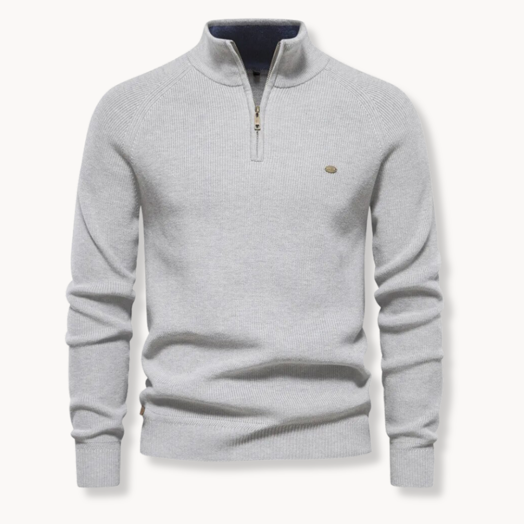 Half Zip Jumper - Rib Knit Stand Collar