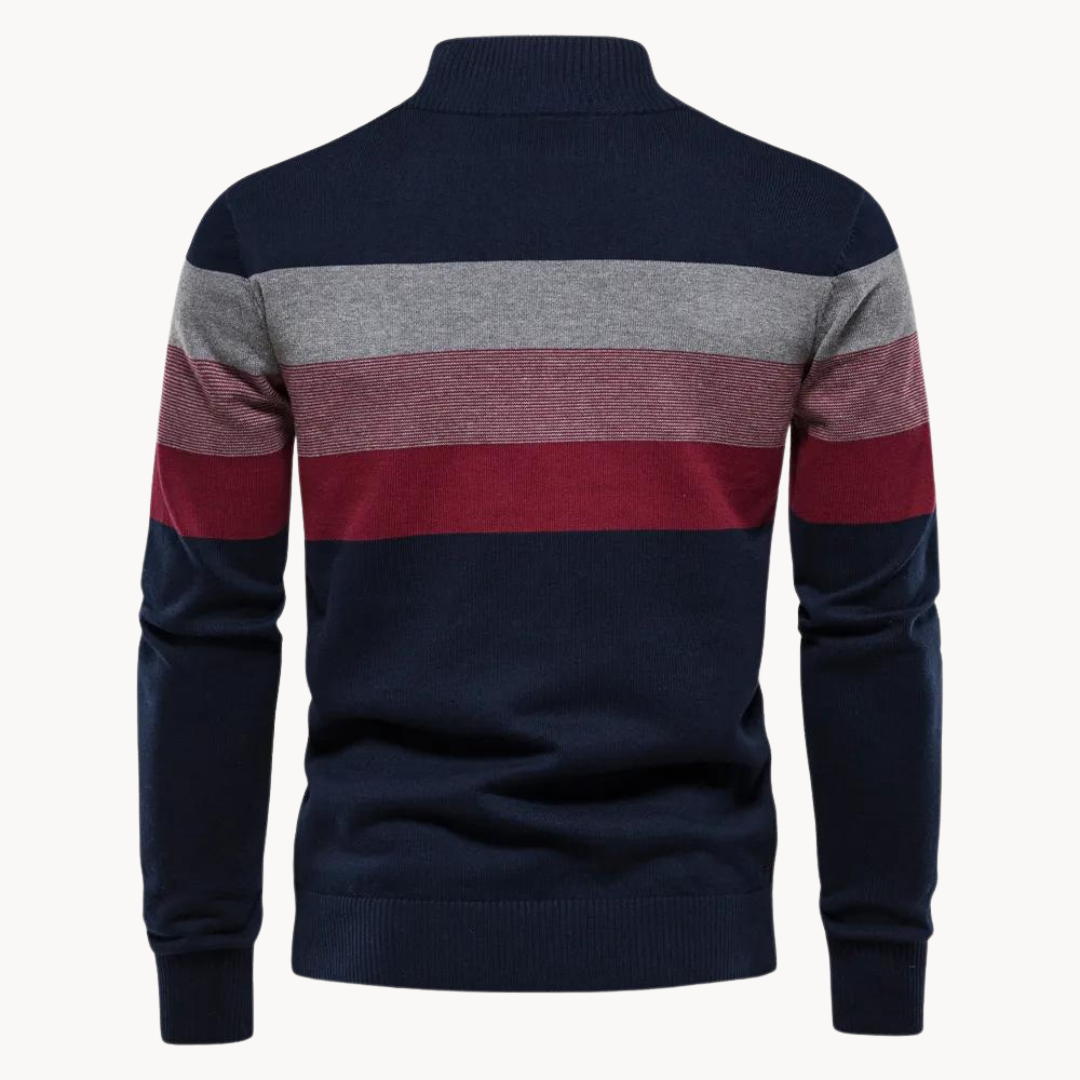 Half Zip Knitted Jumper - Striped Classic Fit Pullover