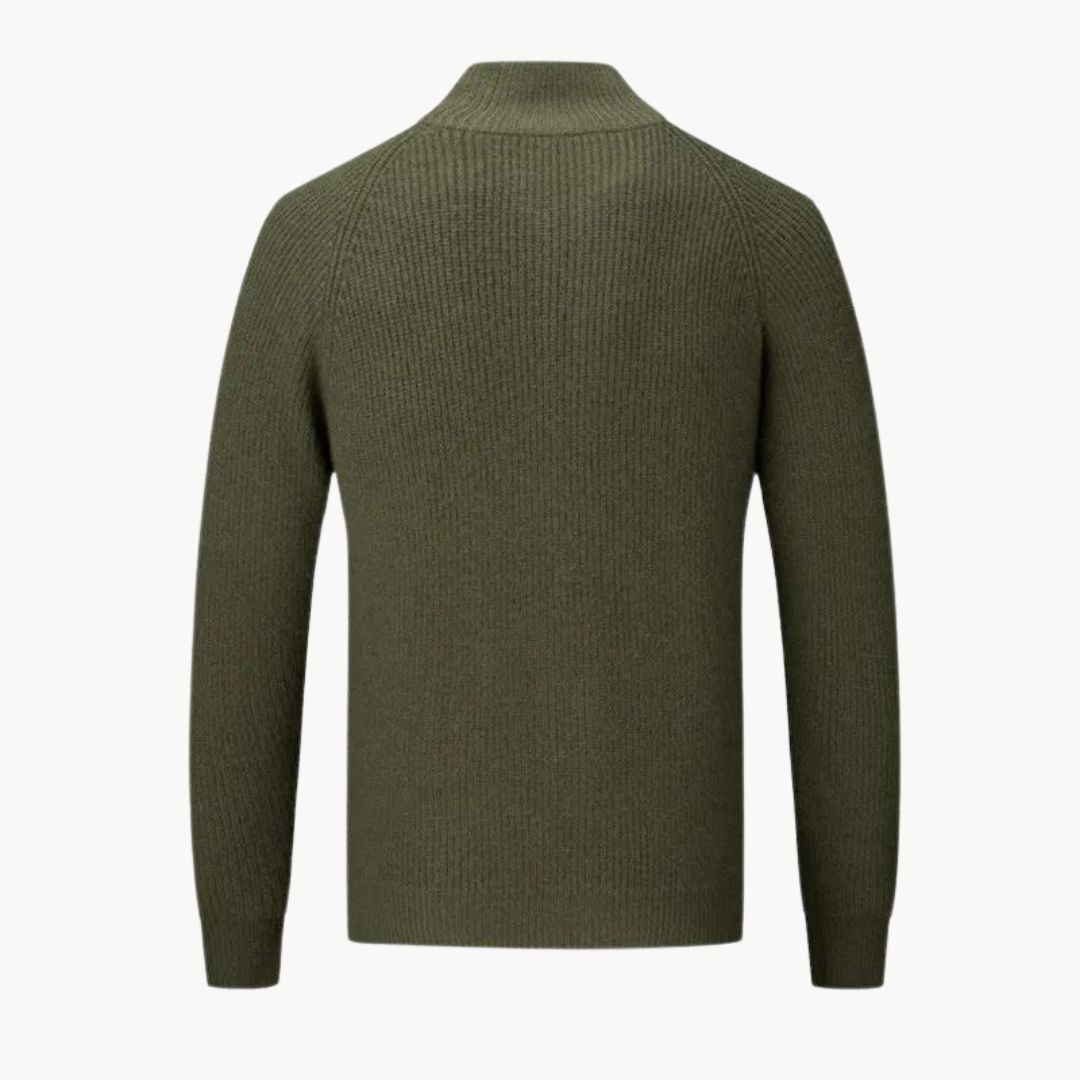 Full Zip Knit Jacket - Ribbed Texture High Collar