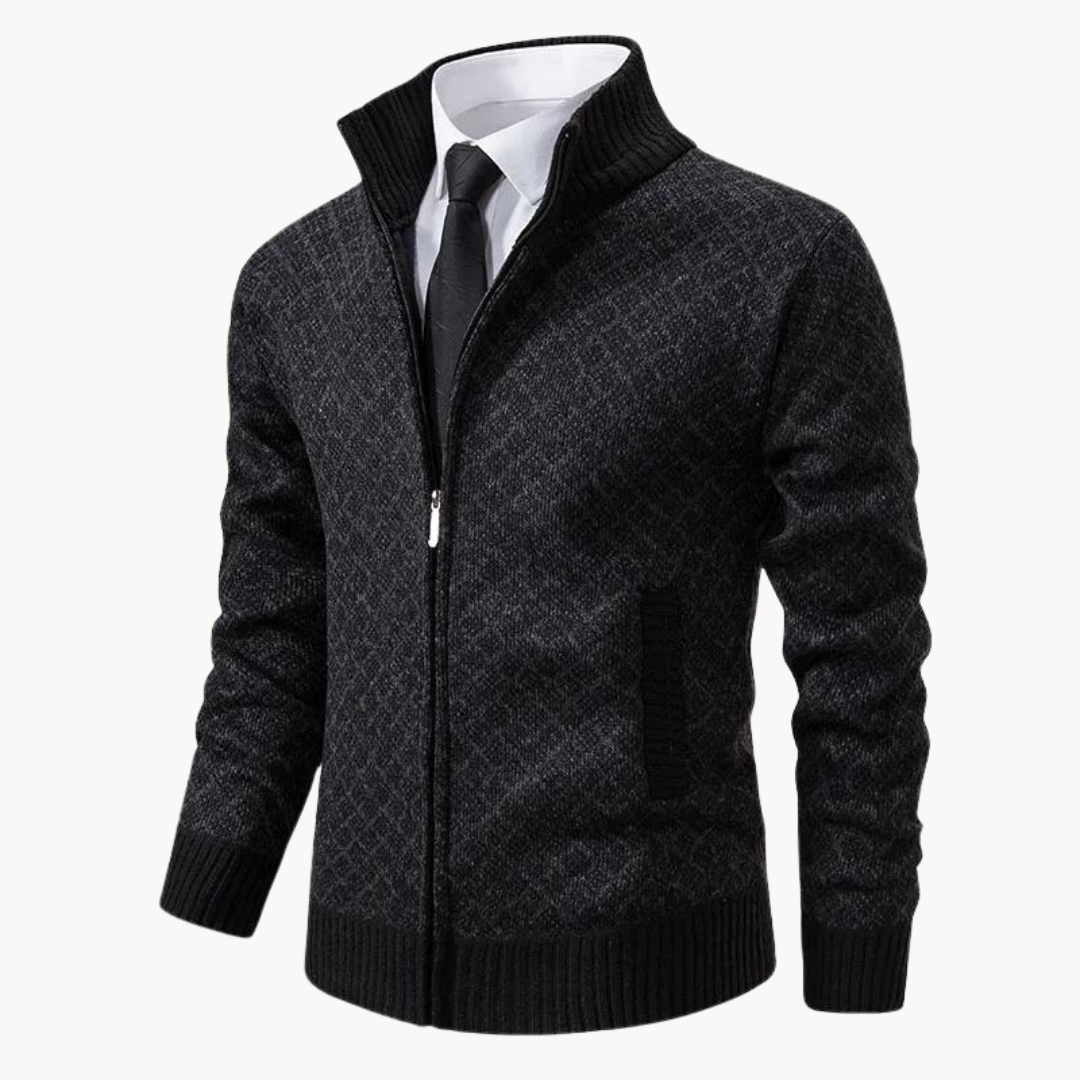 Zip Up Knitted Cardigan - Smart Fit with High Collar