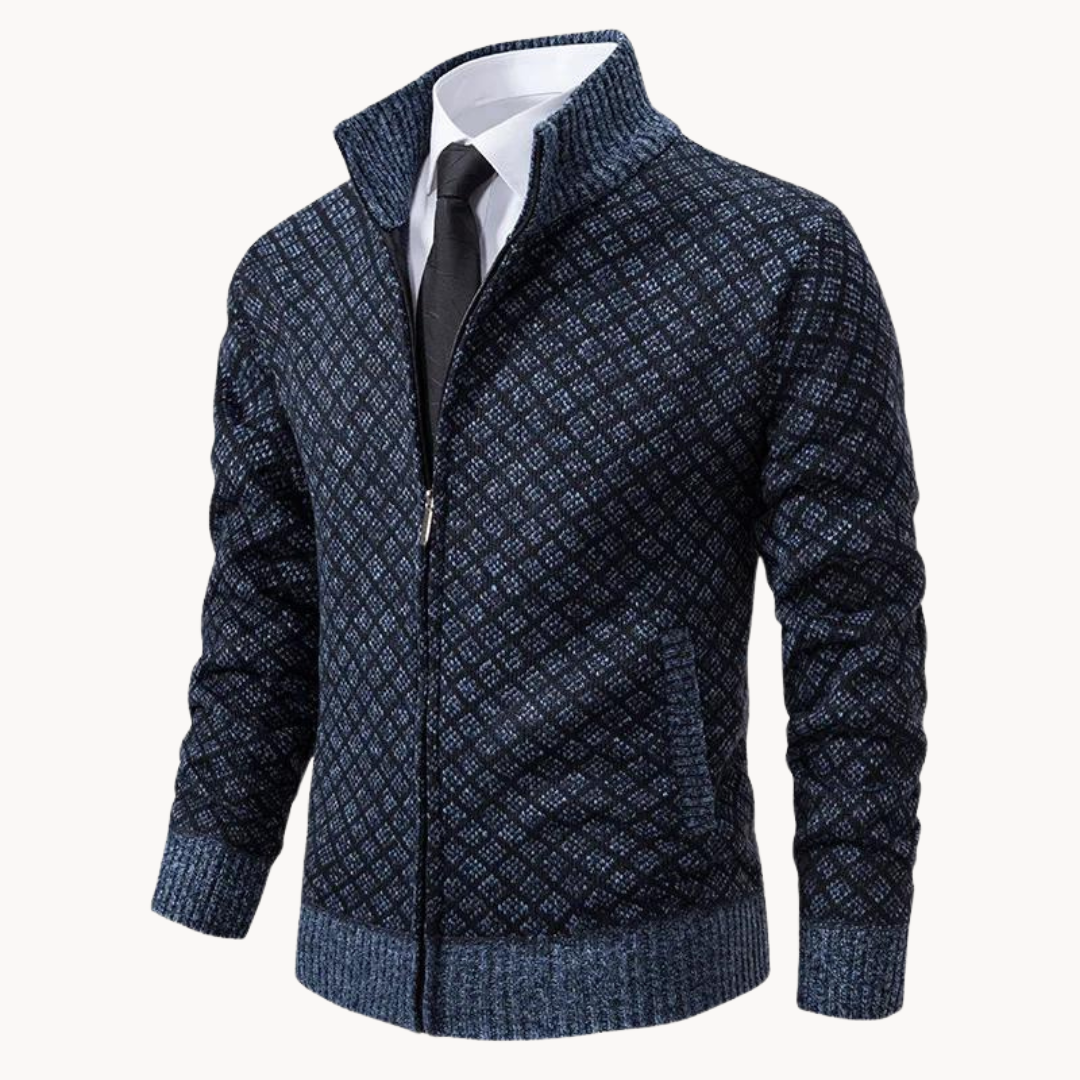 Zip Up Knitted Cardigan - Smart Fit with High Collar